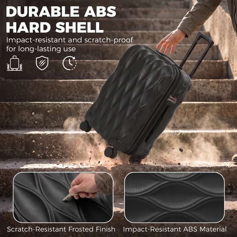 HOMCOM 56cm 41L Suitcase, Lightweight ABS Hard Shell Carry On Luggage with TSA Lock, Spinner Wheels, Telescopic Handle, Black
