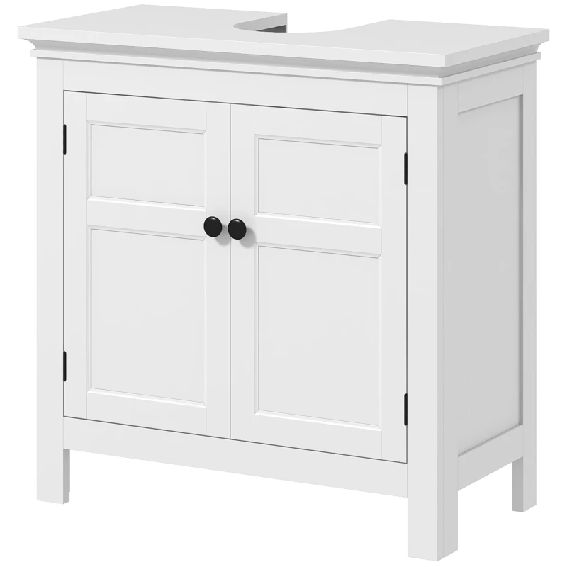 HOMCOM Mueble para Debajo de Lavabo Moderno Mueble de Baño con Estante Ajustable y Puertas Magnéticas 60x30x60 cm Blanco