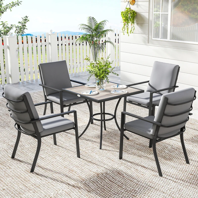 Outsunny 5 Pieces Outdoor Dining Set with Cushions, Garden Dining Set for 4 with Square Table and Stackable Chairs