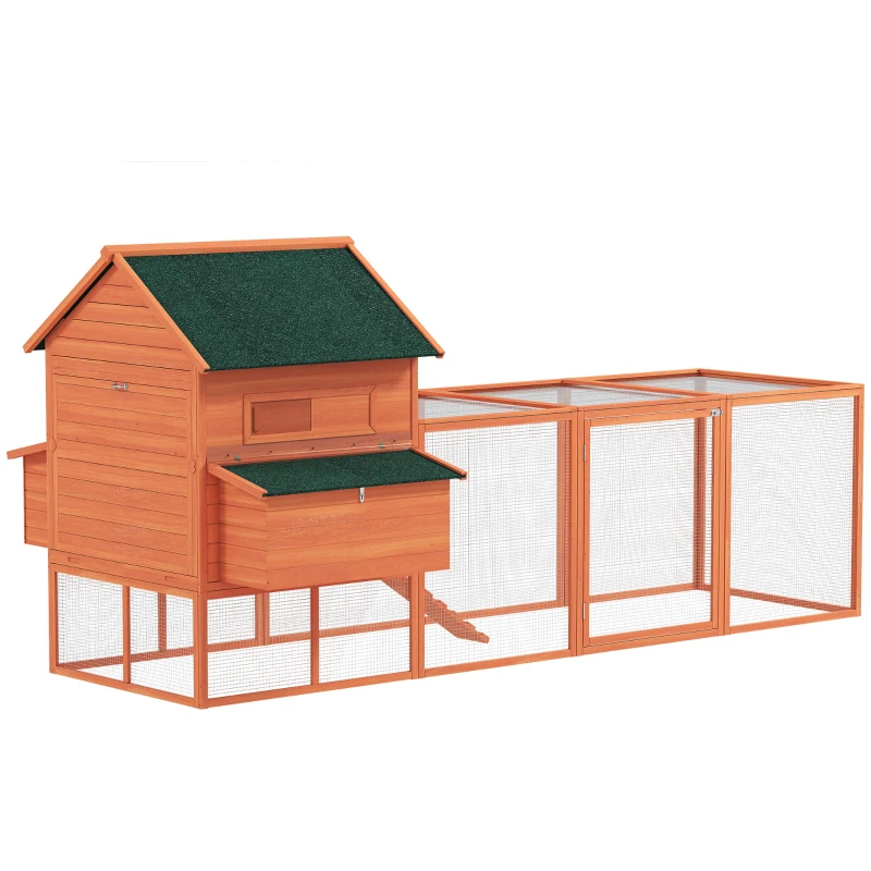 PawHut Gallinero de Madera Grande Exterior con 2 Nidos Corral Techo Asfáltico Bandeja Extraíble y Rampa 347x160x150 cm Naranja