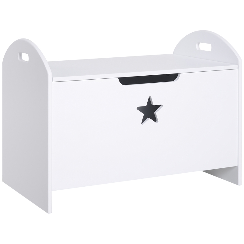 HOMCOM Baúl Infantil de Almacenaje Organizador de Juguetes con Tapa de Seguridad y Amplio Espacio 62x40x46,5 cm Blanco