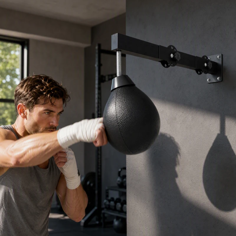 SPORTNOW Wall Mount Speed Bag, Height Adjustable Boxing Speed Bag with Manual Air Pump and Wrenches, Home Gym Workout Equipment