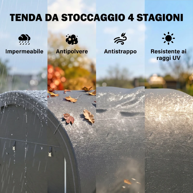 Outsunny Tendone da Giardino per Moto, Bici e Attrezzi con 2 Ingressi a Zip, in Acciaio e PE, 300x300x235 cm, Grigio