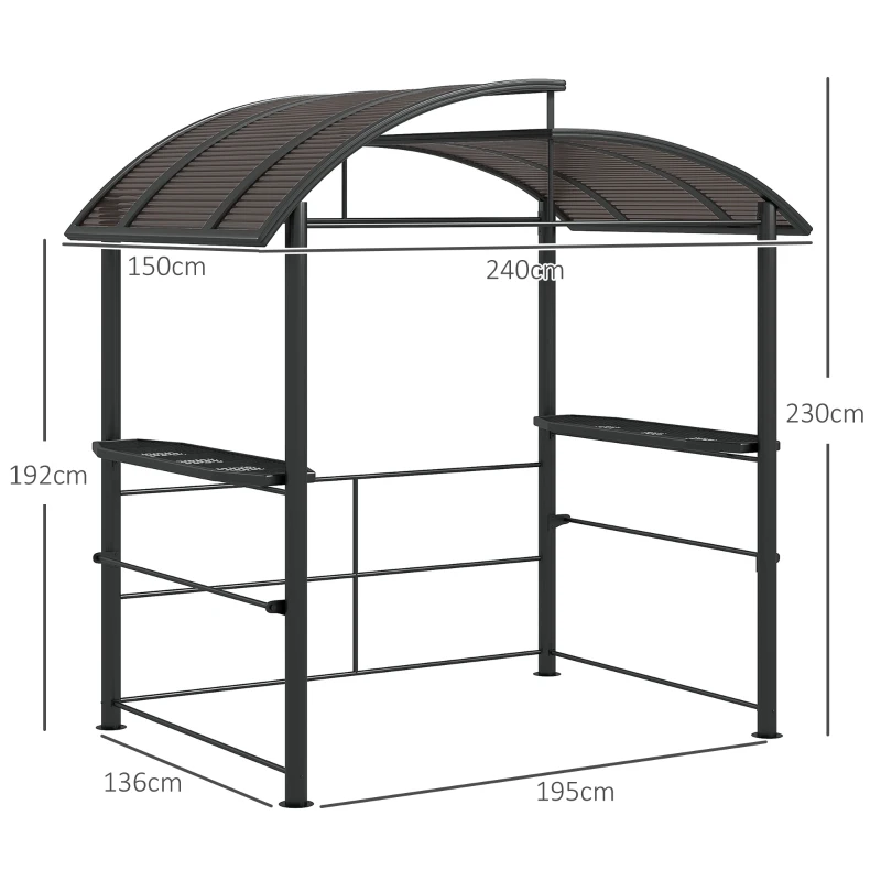Outsunny Gazebo per Barbecue con Tetto e 2 Ripiani Portaoggetti, in Metallo e PC, 240x150x230cm, Grigio Scuro