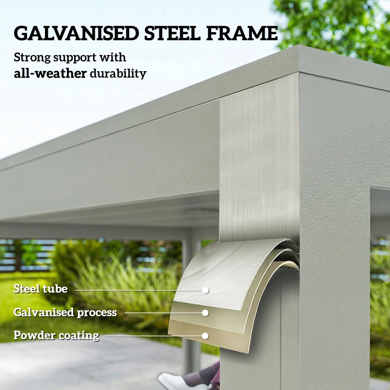 Outsunny Garden Table and Chairs for 6, 7 Pieces Garden Furniture Set with Table, 6 Stackable Chairs and Umbrella Hole Light Grey