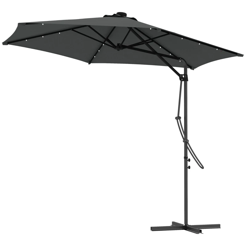 Outsunny 3(m) Solar LED Cantilever Parasol - Dark Grey