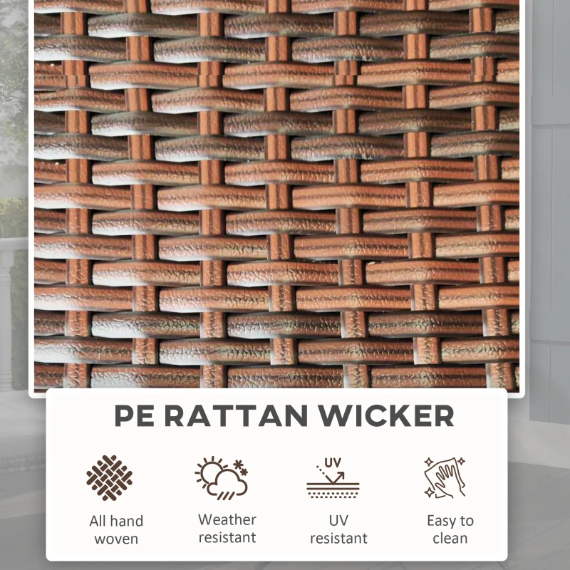 Outsunny Foldable PE Rattan Outdoor Coffee Table, Metal Frame Wicker Round Side Table, Coffee Table Side Table for Lawn, Garden, Mixed Brown