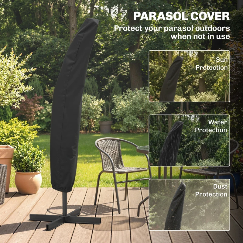 Outsunny 3m Overhanging Parasol, with Base, Weights and Cover - Beige