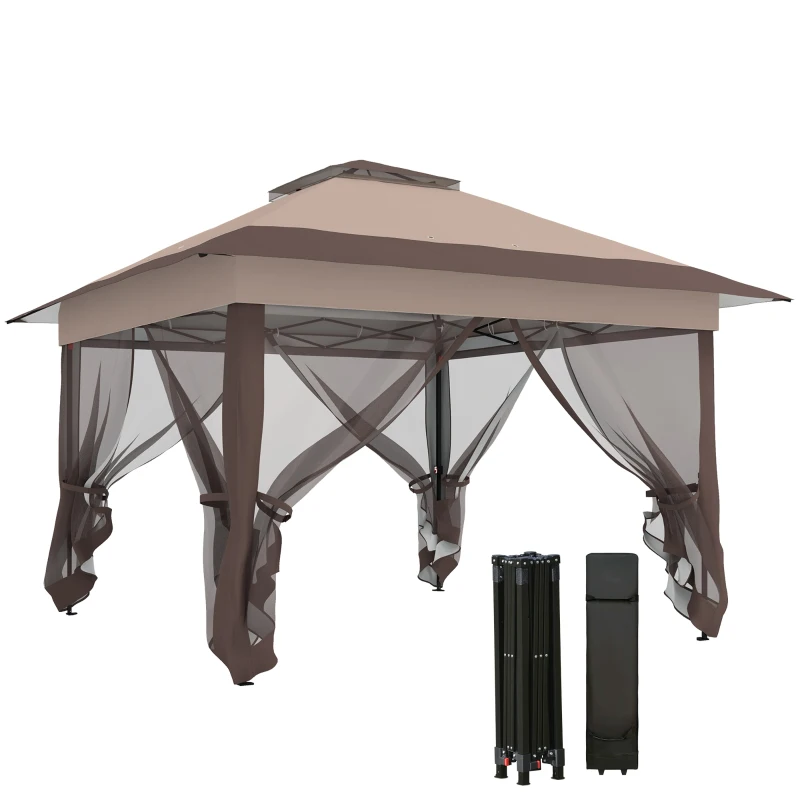 Outsunny Tonnelle barnum de jardin pop-up pliant acier polyester moustiquaires + sac de transport à roulettes kaki marron