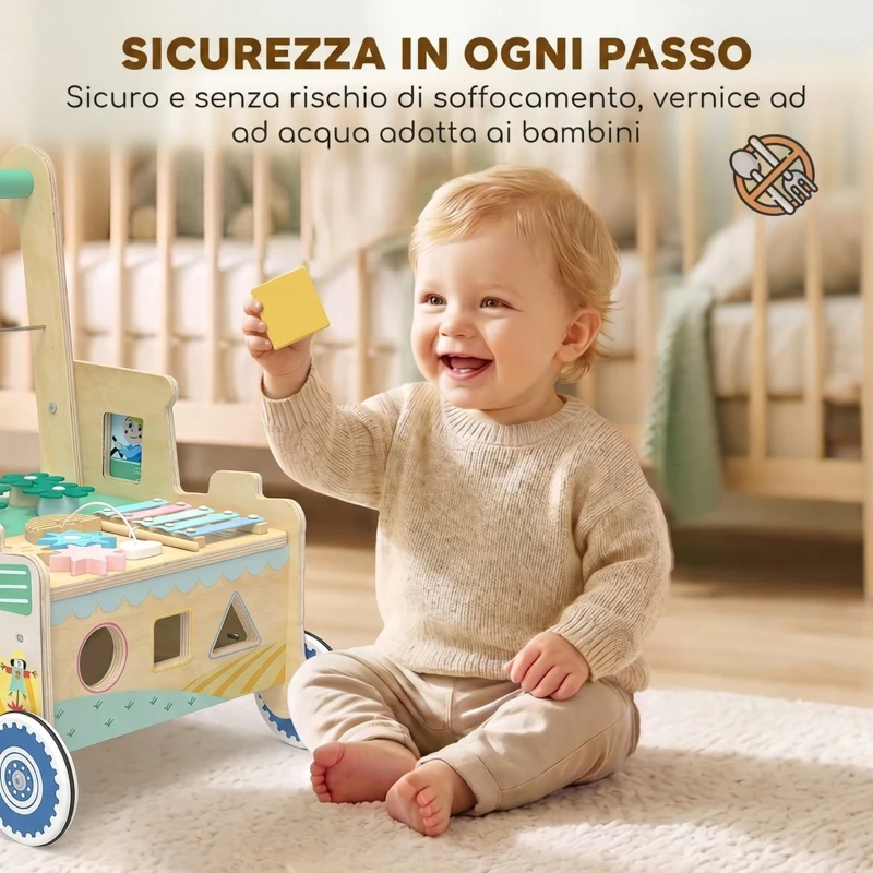 AIYAPLAY Girello per Bambini in Legno, Carrello Primi Passi con Vano Portaoggetti, per Bambini 1-3 Anni, Verde