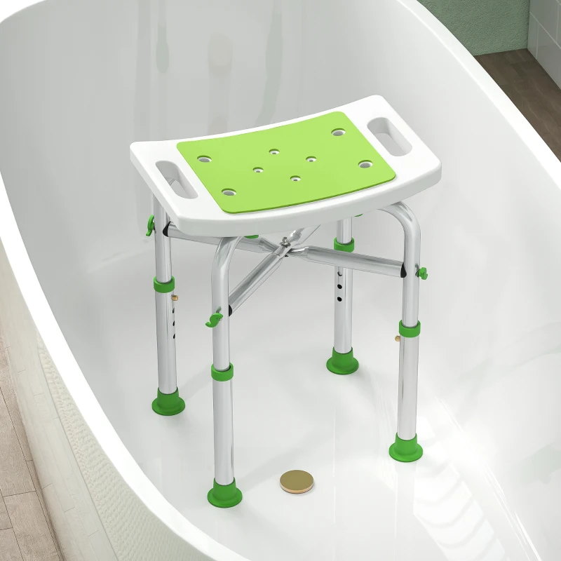 HOMCOM Tabouret de douche chaise de douche - assise rembourré et réglable, patins à ventouses antidérapants, en aluminium vert