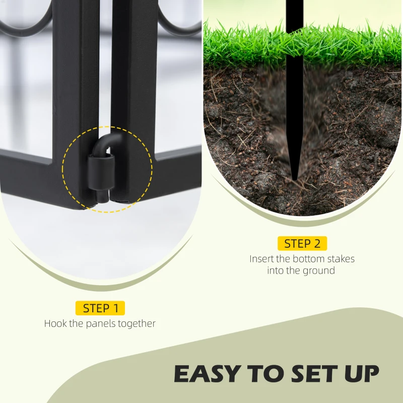 Outsunny Decorative Garden Fencing, 8PCs Outdoor Picket Fence Panels, Rustproof Metal Wire Landscape Flower Bed Border Edging Animal Barrier, Black