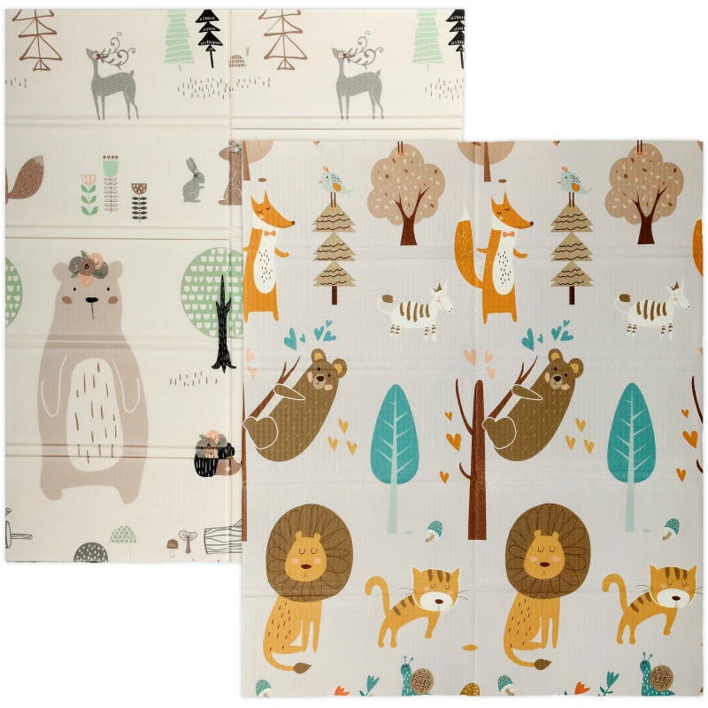 AIYAPLAY Animal-Themed Baby Plat Mat Double Sided, Foldable, Water-Resistant for Outdoor/Indoor, 177 x 146 x 1.5cm