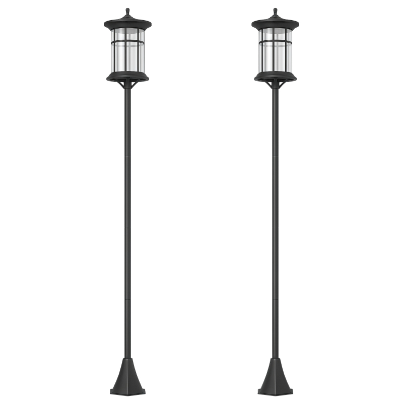 Outsunny Set 2 Lămpi Solare cu Autonomie de 6h și Fixare în Sol, din Oțel Inoxidabil și ABS, 23,5x23,5x184 cm, Negru