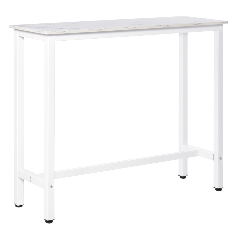 HOMCOM Mesa de Bar Mesa Alta con Encimera de Melamina Efecto Marmoleado y Patas de Acero Estilo Moderno para Cocina Cafetería Comedor 120x40x100 cm Blanco