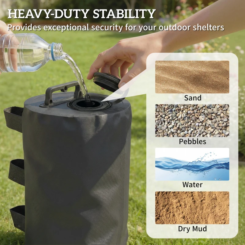 Outsunny Set of 4 Gazebo Weights Sand Bags, Gazebo Water Weights Bags with Carry Handles for Garden Marquee, Parasol, Black