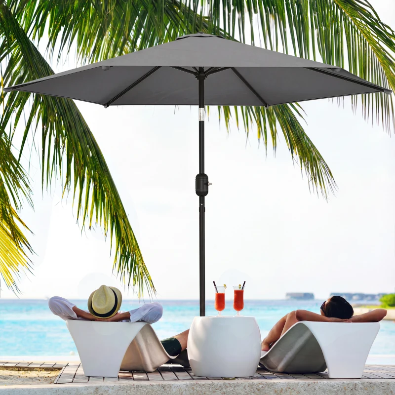 Outsunny 2.6 m Garden Parasol Umbrella with Aluminium Pole, Outdoor Patio Umbrella with Tilt and Crank, Vent, Grey