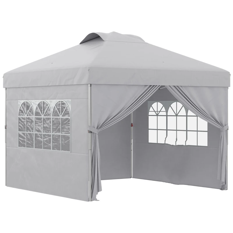 Outsunny Tonnelle barnum pop-up pliante 3 x 3 hauteur réglable parois latérales aérations fenêtres sac de transport à roulettes