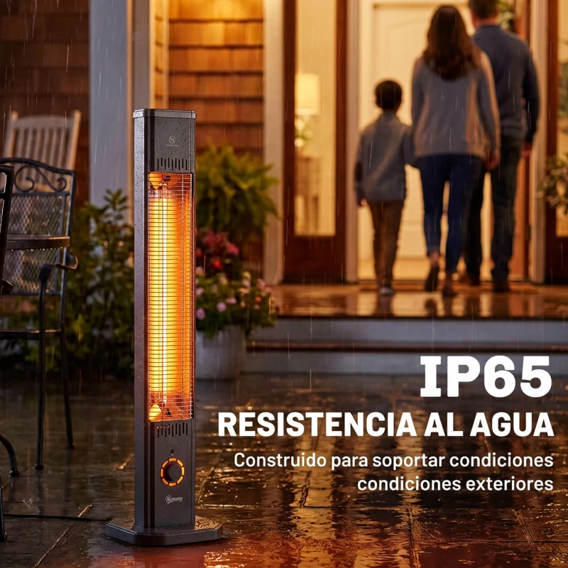 Outsunny Calefactor Infrarrojos Terraza de Pie o Pared 2000 W con Mando 9 Niveles Calor Temporizador Apagado Inclinación Funda