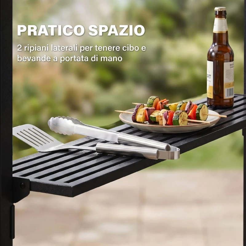 Outsunny Gazebo da Giardino per Barbecue, Doppio Tetto Anti-UV e Struttura in Acciaio con Mensole, 240x150x250cm, Nero