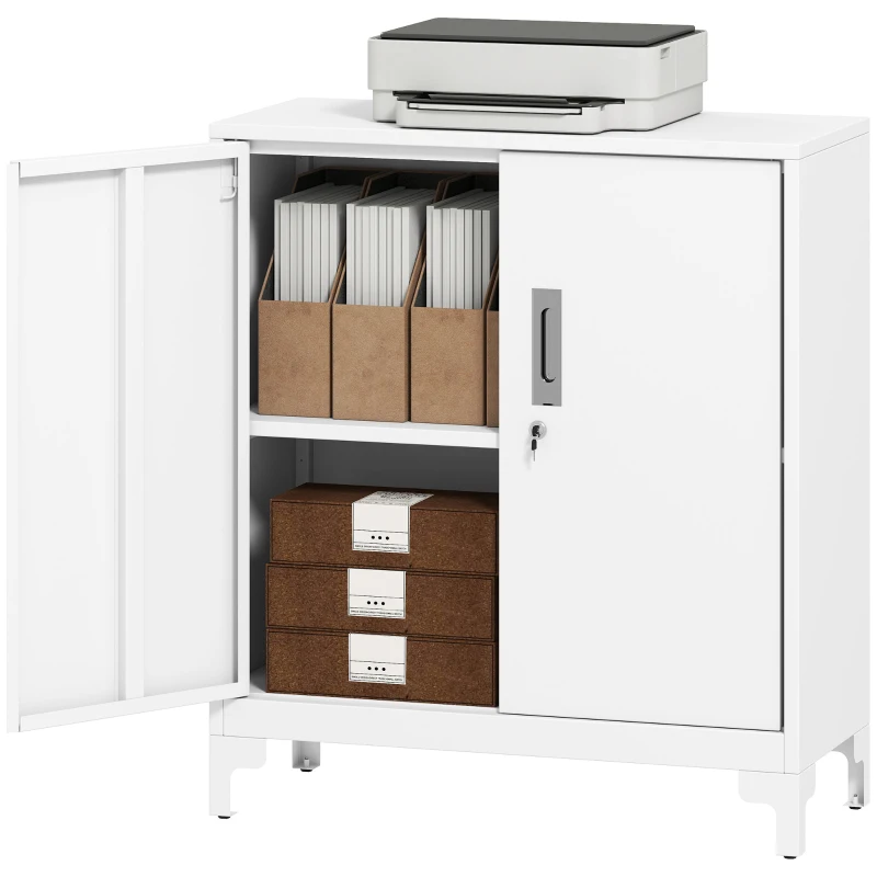 HOMCOM Mobile da Ufficio Portadocumenti con 3 Ripiani, 2 Ante e Chiavi, 80x35x91 cm, Bianco