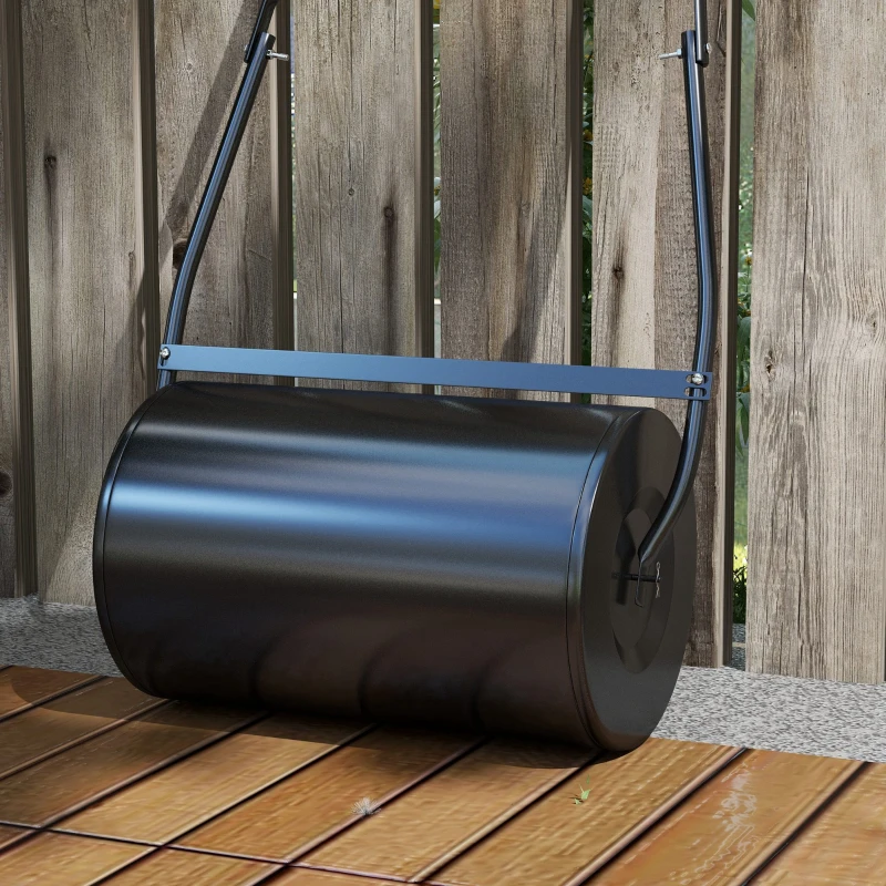 DURHAND 38L Garden Lawn Roller, Water Sand Filled Outdoor Grass Roller, Heavy Duty Metal Lawn Push Rolling Tool Aerator for Grass Seeding, Soil Levelling, Black
