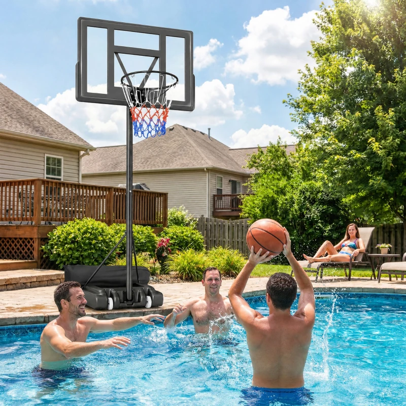 SPORTNOW Basketballkorb Outdoor 135-305cm schnell Höhenverstellbar Basketballständer mit 110x70cm bruchsichere Rückwand 2 Rädern