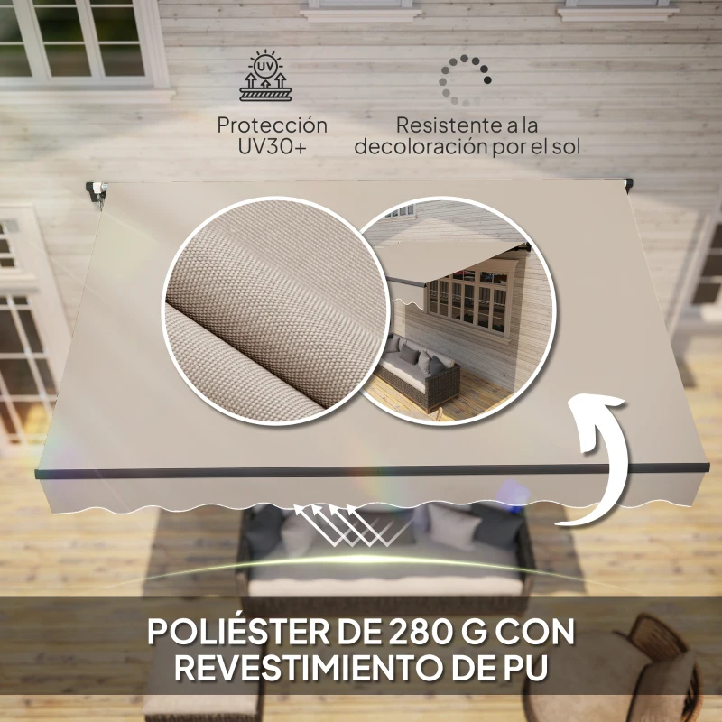 Outsunny Toldo Retráctil de Aluminio para Ventanas y Puertas con Protección UV30+ y Inclinación Ajustable 360x220 cm Crema
