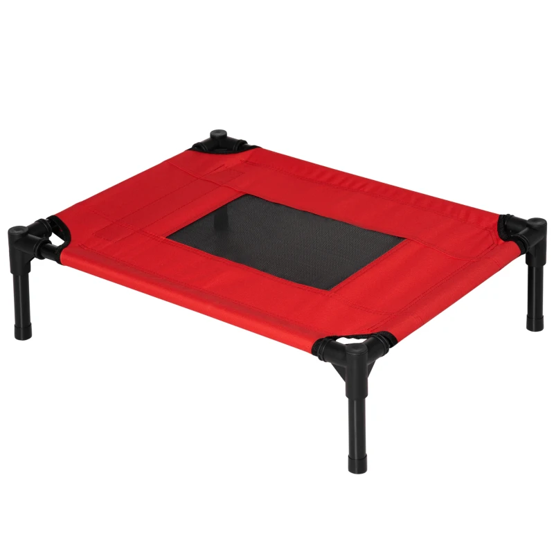 PawHut Raised Dog Bed, Lightweight Cat Elevated Lifted Portable w/ Breathable Mesh, Metal Frame for Camping Beach Travel Use Black and Red (Small)