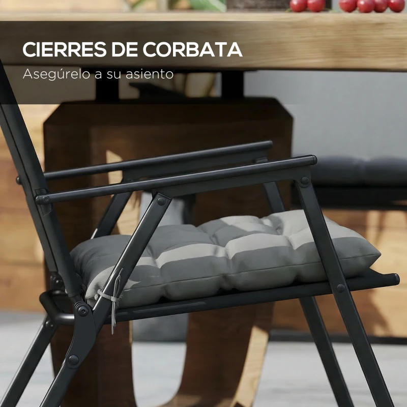 Outsunny Juego de 6 Cojines para Sillas de Comedor 40x40 cm 6 Piezas Cojines para Sillas de Jardín Acolchados con Cintas Gris
