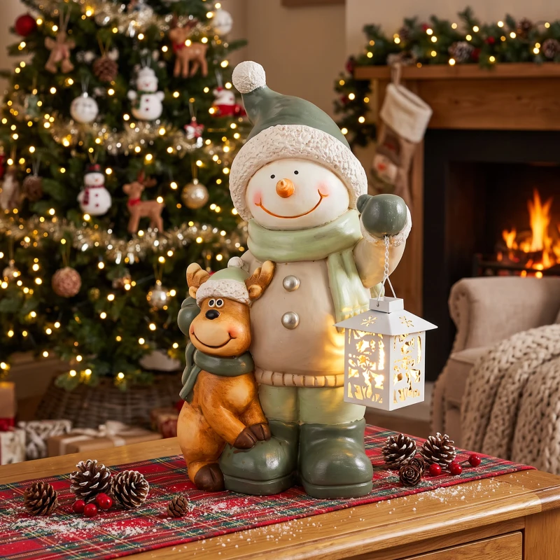 HOMCOM Figurka bałwana 43 cm z MGO z lampionem LED i timerem, do wejścia i przy drzwiach