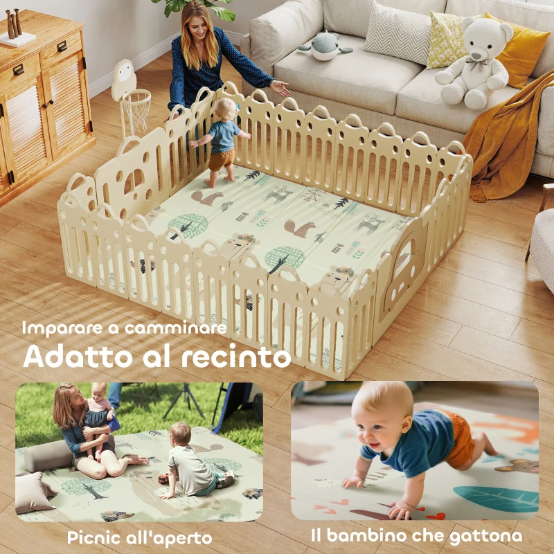 AIYAPLAY Tappeto per Bambini 0-6 Anni a Tema Bosco con Superficie Impermeabile in XPE Multicolore, 196x176x1.5 cm