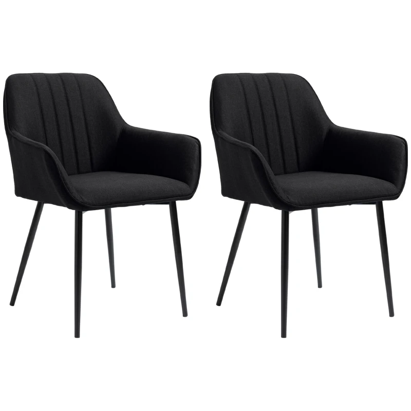 HOMCOM Chaises de Salle à Manger Chaises de Visiteur Design scandinave - Lot de 2 chaises - Pieds effilés métal Noir