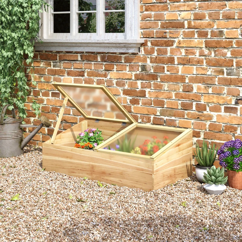 Outsunny Mini Serre de Jardin Serre pour semis dim. 100L x 50l x 36H cm Toit 2 pans ouvrables séparemment Panneaux de Polycarbonate Bois Sapin pré-huilé