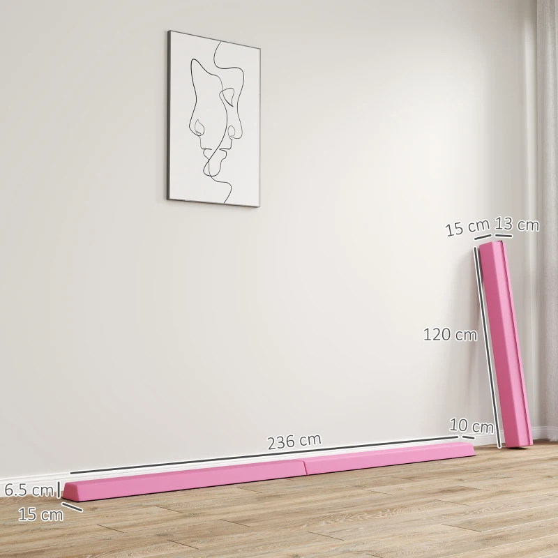 SPORTNOW 7.7ft Folding Gymnastics Beam, Floor Balance Beam for Kids with Anti-Slip Base, Gymnastics Equipment for Home, Pink