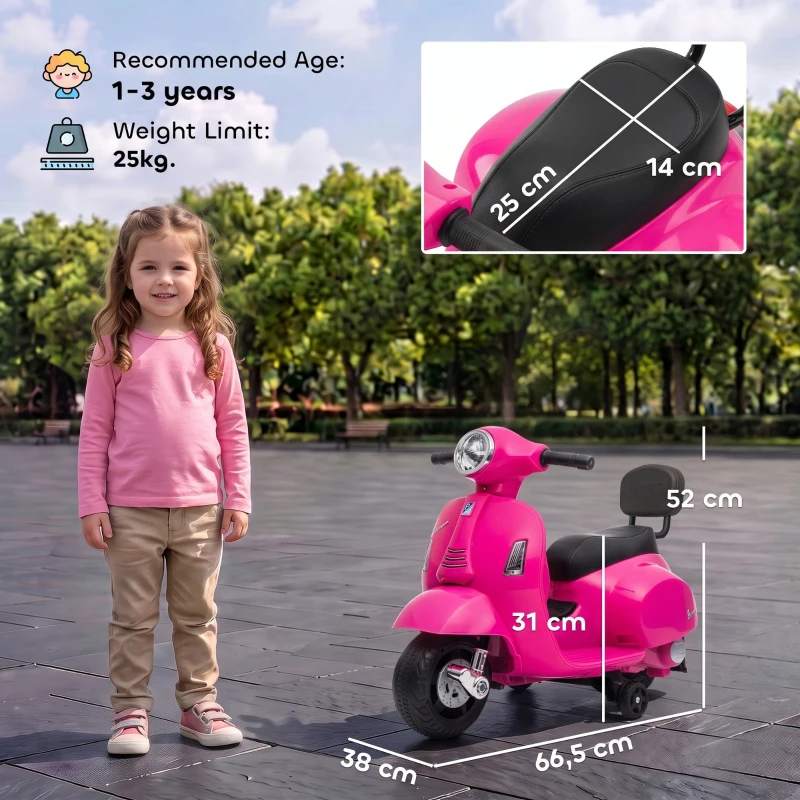 AIYAPLAY Moto Elettrica per Bambini 1.5-3 Anni MINI VESPA GTS 6V, Rosa