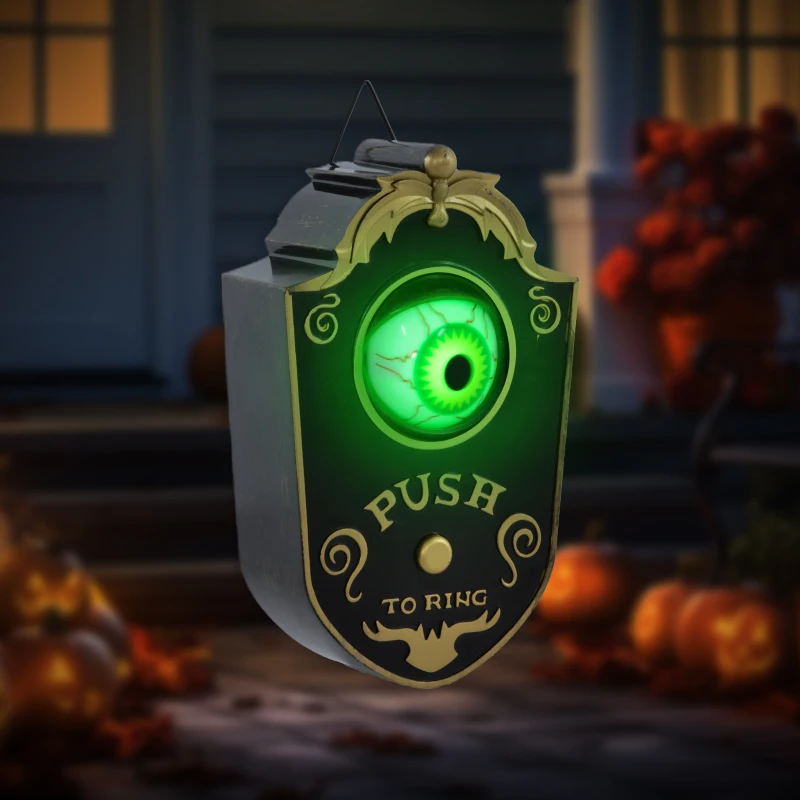 HOMCOM Halloweendeko, Türglocke mit Horror-Auge, Geräusch- & Touchsensor, beweglich, grünes Licht(m-10)