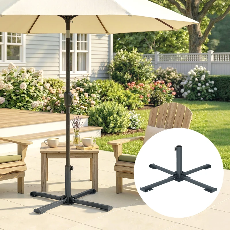 Outsunny Base pieghevole a croce per ombrelloni 38-48 mm, supporto patio, grigio scuro