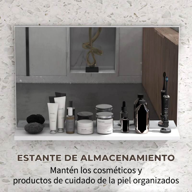kleankin Espejo de Baño de Pared con Estante Abierto Estilo Moderno para Entrada Pasillo 60x12x40 cm Blanco