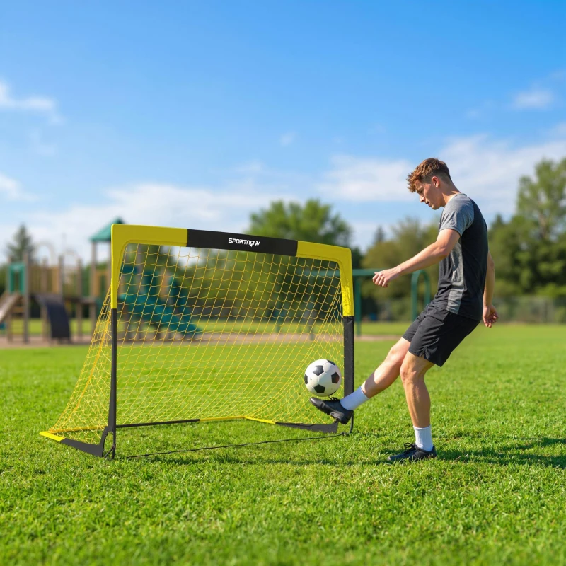SPORTNOW Porta da Calcio Pop-Up Pieghevole con Borsa di Trasporto, Giallo