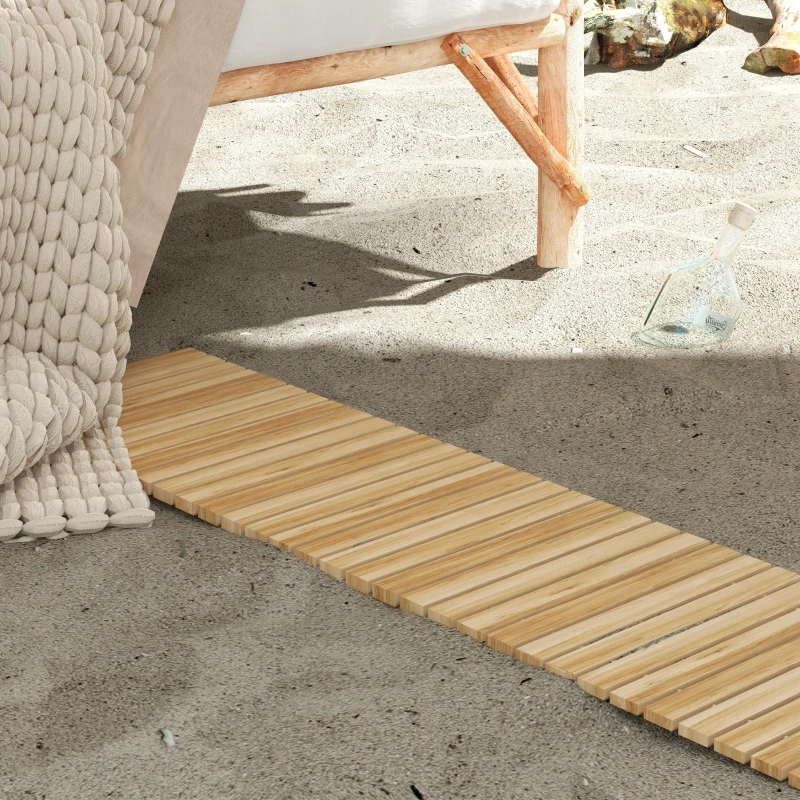 Outsunny Pasarelă de Grădină cu Șipci Rulabile din Lemn de Brad, 120x38 cm, Culoare Lemn
