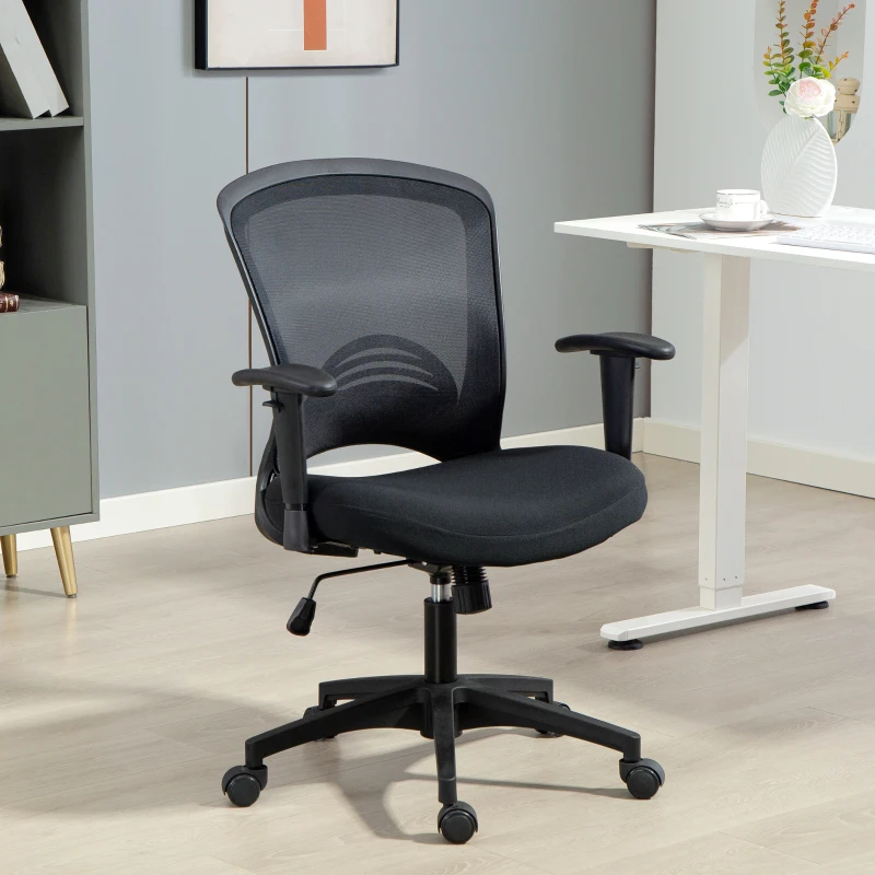 HOMCOM Sedia da Ufficio Traspirante e Reclinabile ad Altezza Regolabile, in Tessuto a Rete, 65x59x92.5-102.5 cm, Nero
