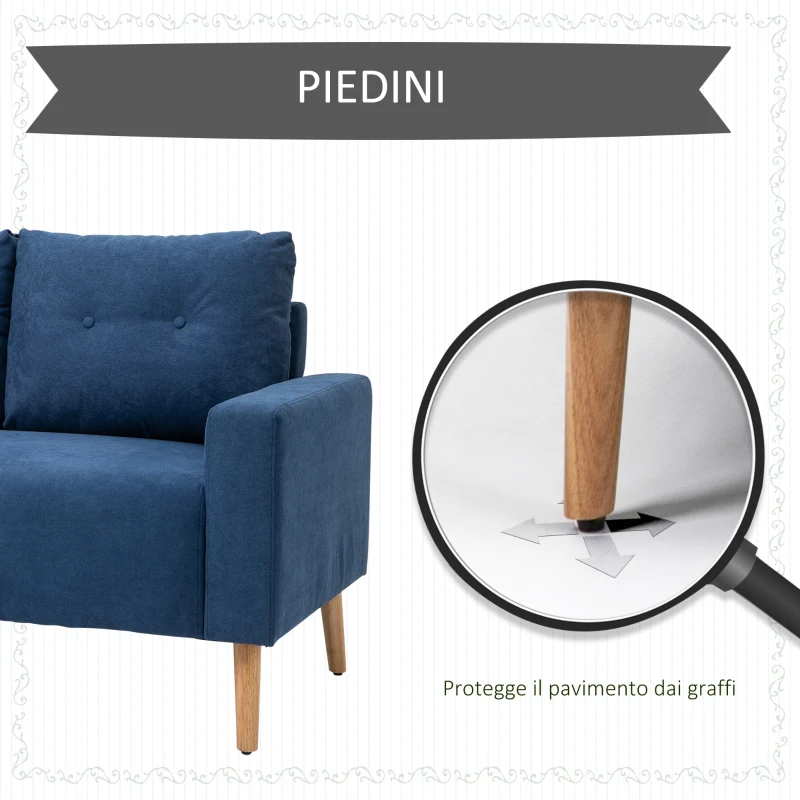 HOMCOM Divano 2 Posti Moderno e Trapuntato in Stile Nordico, in Poliestere e Legno, 145x76x88 cm, Blu