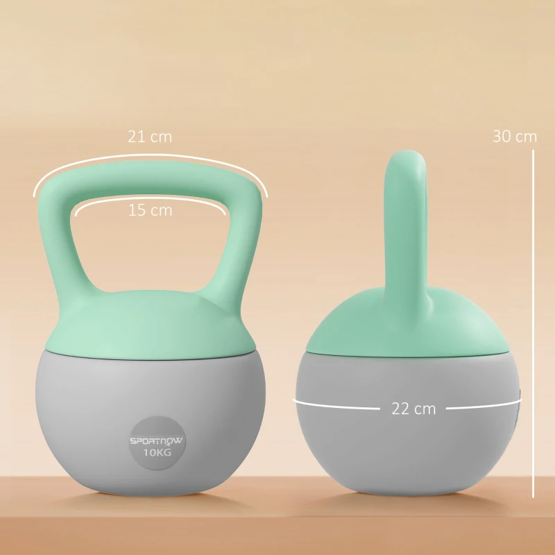 SPORTNOW 10KG Soft Kettlebell, Kettlebell with Non-Slip Handle for Home Gym, Weight Lifting, Strength Training, Green/Grey