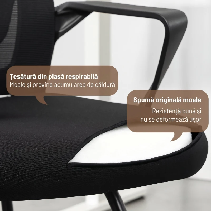 HOMCOM Scaun de birou ergonomic fără roți, cu brațe, pentru sală de așteptare, negru