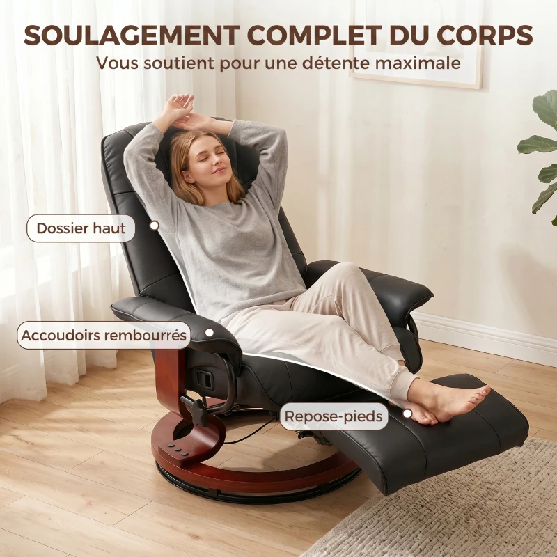 HOMCOM Poltrona Relax Reclinabile Manualmente fino 145° con Poggiapiedi e Rivestimento in Finta Pelle, Nero