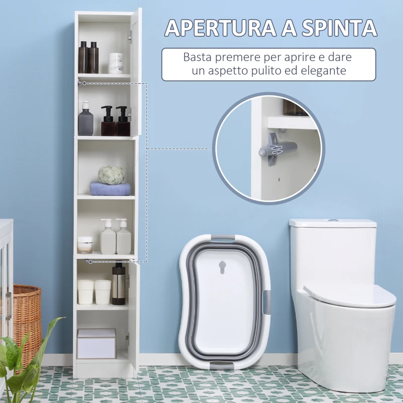 kleankin Colonna Bagno Salvaspazio in Legno con Specchio e Apertura a Pressione, 30x28x170cm, Bianco