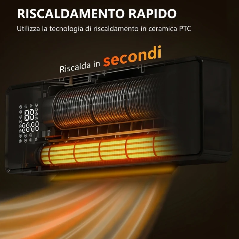 HOMCOM Stufa Ceramica 2000W a Parete con 3 Modalità, Temperatura Regolabile, Timer, Telecomando, Blocco Bambini, Nero