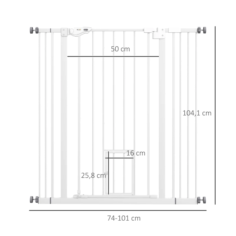 PawHut Cancellino per Cani Regolabile Alto con Porta Piccola e Chiusura Automatica, 74-101x104cm, Bianco