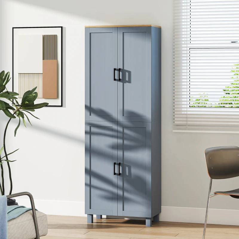 HOMCOM Freestanding Kitchen Cupboard, 4-Door Storage Cabinet with Adjustable Shelves, Modern Kitchen Pantry, 170cm, Grey